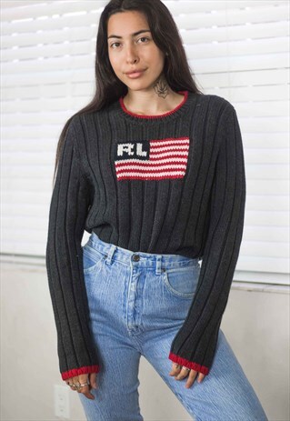 VINTAGE POLO RALPH LAUREN SWEATER JUMPER LOGO 90S XL 23.4