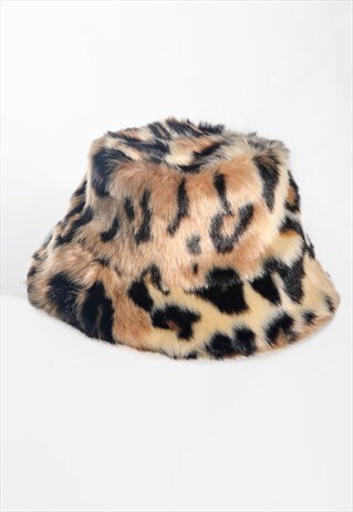 Festival faux fur bucket hat fluffy leopard hat animal print