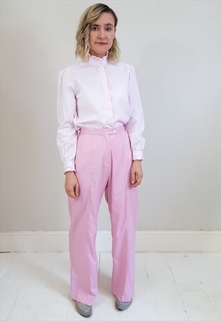 VINTAGE 80'S BABY PINK HIGH NECK RUFFLE SHIRT