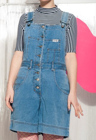 VINTAGE DENIM DUNGAREES 90S BUTTONS FRONT SHORT PLAYSUIT