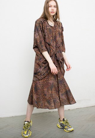 VINTAGE DRESS ABSTRACT PATTERN MAXI DRESS MID SLEEVED 90S