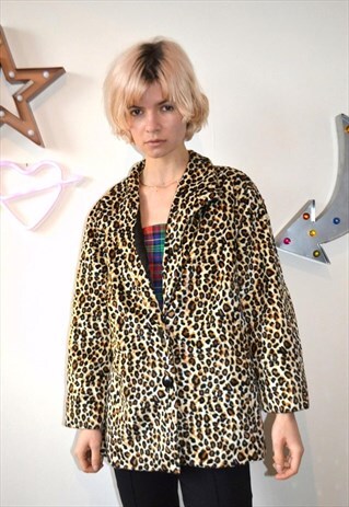 VINTAGE 90'S FURRY LEOPARD PRINT SWING JACKET