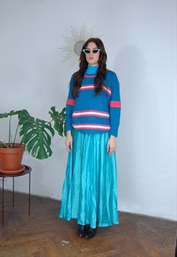 Vintage y2k baggy knitted crochet funky jumper in turquoise