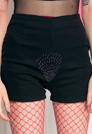 VINTAGE SHORTS 90S REWORKED FEMINIST EMBROIDERY HOT PANTS