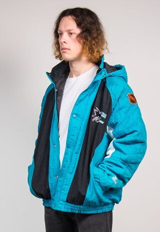 90'S VINTAGE STARTER NHL SAN JOSE SHARKS PADDED COAT JACKET