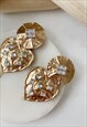 GOLD DIAMANTE DROP HEART DOORKNOCKER RHINESTONE  EARRINGS