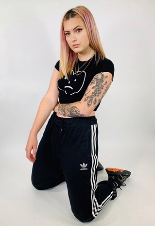 VINTAGE ADIDAS ORIGINALS BLACK HIGH WAISTED TROUSERS