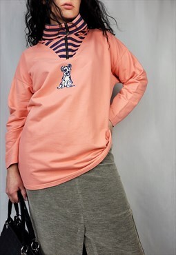 Vintage 90s pink Dalmatian applique quarter zip sweatshirt