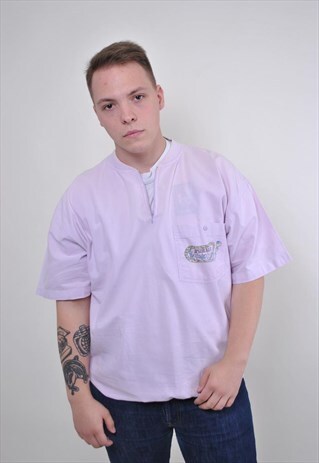 VINTAGE PINK T-SHIRT, SPORT BUTTONS TEE, POCKET SHIRT