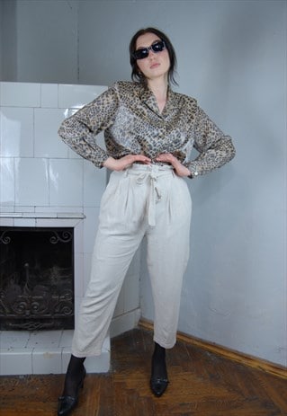 Vintage 90's light board baggy glam linen trousers in cream 