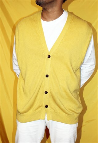 90S VINTAGE PRINGLE BY HARRODS YELLOW SLEEVELESS CARDIGAN