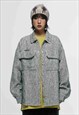Striped woolen jacket fluffy denim bomber grunge coat grey