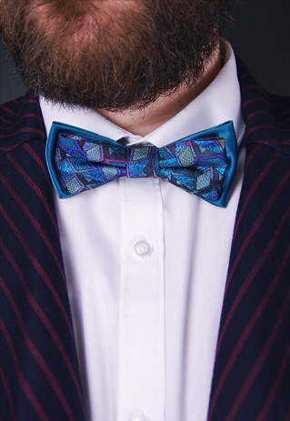 VINTAGE 80S BLUE METALLIC BOW TIE