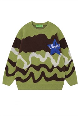 Abstract sweater knitted landscape jumper graffiti top green