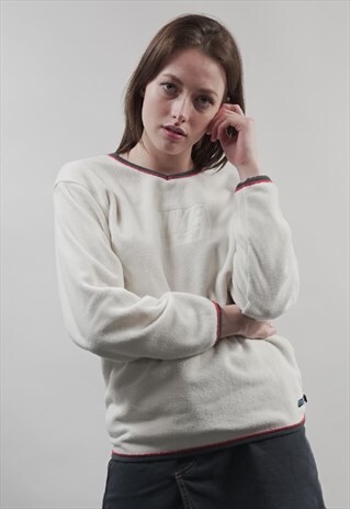 VINTAGE 90'S NIKE EMBOSSED WHITE FLEECE SWEATER