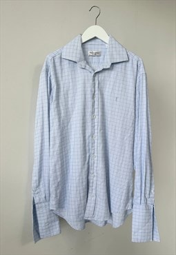 YSL Shirt Vintage Check Brushed Cotton Dress Mens Blue M