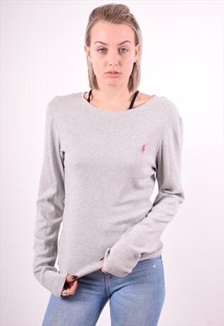 RALPH LAUREN WOMENS VINTAGE TOP LONG SLEEVE MEDIUM GREY 90'S