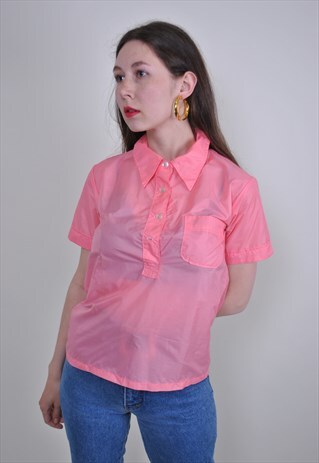 70S PINK MINIMALIST SHORT SLEEVE BLOUSE, SIZE S