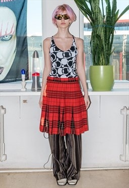 Vintage traditional Scottish plaid knee-length skirt in red