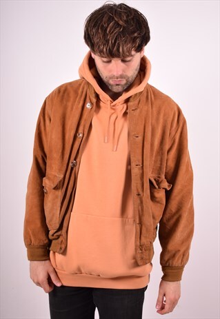 MENS VINTAGE SUEDE BOMBER JACKET LARGE BROWN 90S