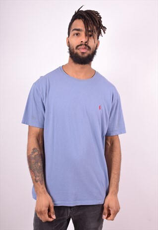 POLO RALPH LAUREN MENS VINTAGE T-SHIRT TOP MEDIUM BLUE 90'S