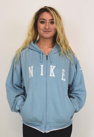 VINTAGE 90'S FADED BLUE AND WHITE NIKE HOODIE