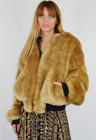 VINTAGE 90S FURRY FAUX FUR BOMBER JACKET