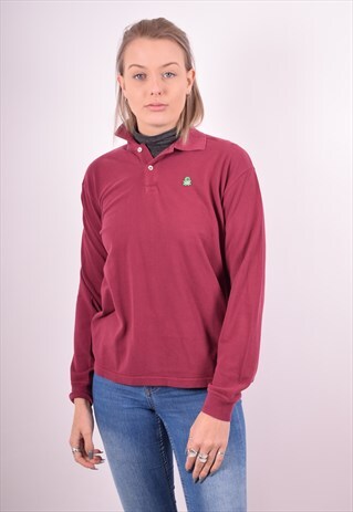 BENETTON WOMENS VINTAGE POLO SHIRT MEDIUM MAROON 90S