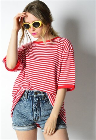 VINTAGE 90S RED WHITE STRIPED T-SHIRT