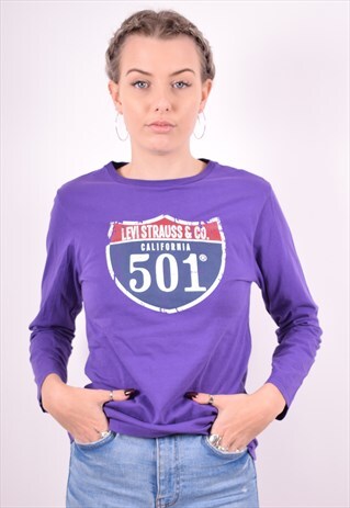 LEVI'S WOMENS VINTAGE TOP LONG SLEEVE MEDIUM PURPLE 90'S