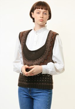 80s Vinatge Alpaka Brown Vest Knitted Top Jumper 4040