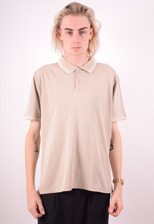 CHAMPION MENS VINTAGE POLO SHIRT LARGE BEIGE 90S