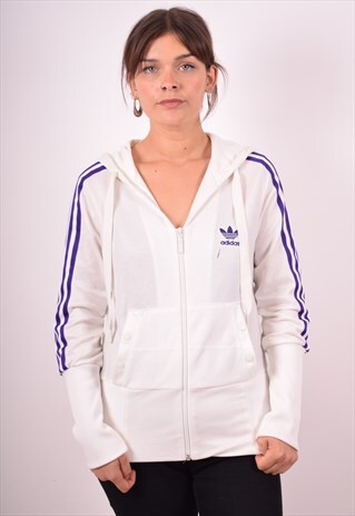 ADIDAS WOMENS VINTAGE HOODIE JACKET MEDIUM WHITE 90S