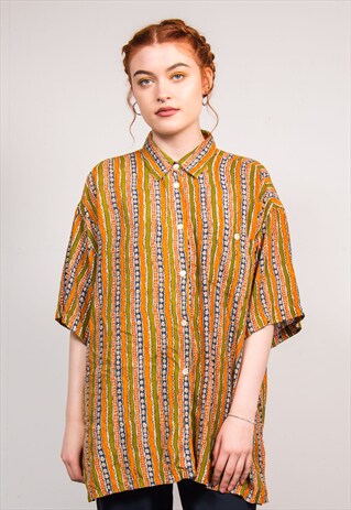 90'S VINTAGE FUNKY TRIBAL PATTERN SHORT SLEEVE SHIRT