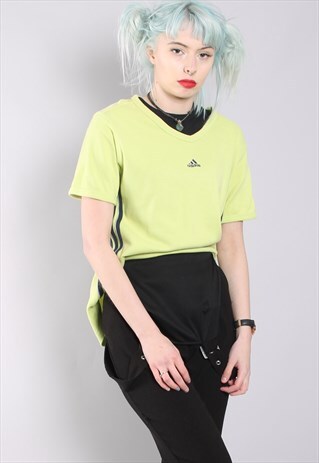 VINTAGE ADIDAS T-SHIRT 90'S V NECK GREEN