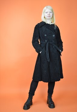 Vintage black classic 80's velvet trench coat
