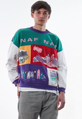 VINTAGE NAF NAF GRAPHIC CREW NECK 90S MULTICOLORED