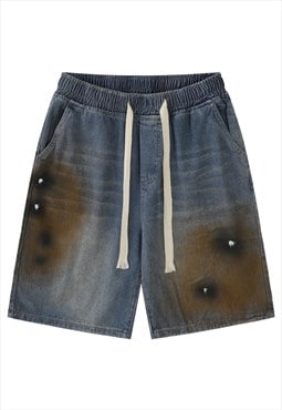 Stone wash denim shorts cropped tie-dye jean skater pants