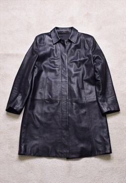 Women's Vintage 90s St Michael Black Leather Trench Jacket