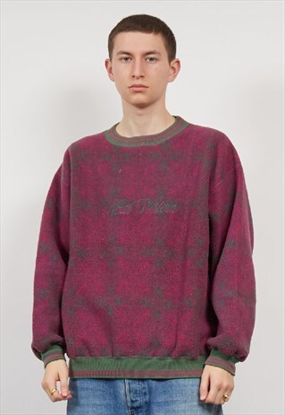 VINTAGE 80'S PINK/GREEN TIE-DYE CHECK FLEECE SWEATSHIRT