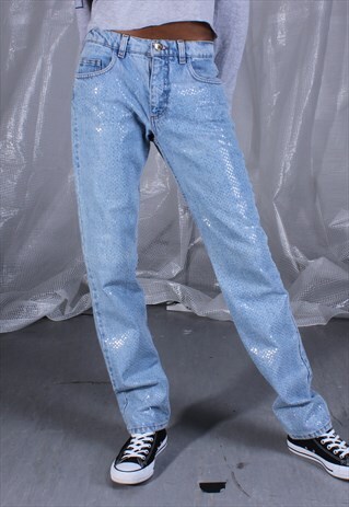 VINTAGE Y2K ROBERTO CAVALLI BLUE SEQUINED JEANS
