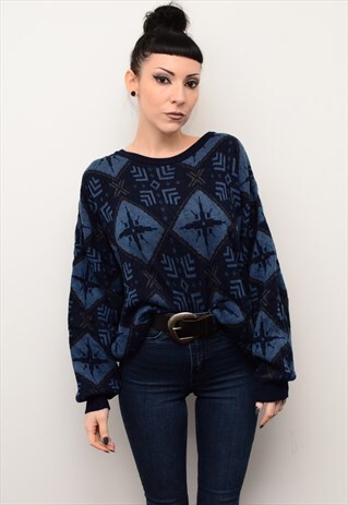 VINTAGE 90'S INDIE ABSTRACT PATTERNED CHUNKY JUMPER