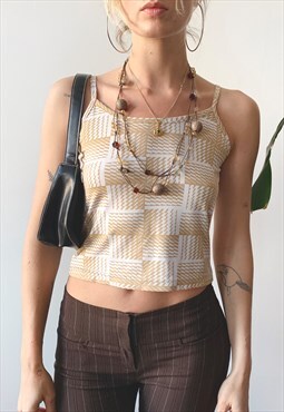 Vintage 00's Y2K Beige Abstract Geometric Graphic Cami Top