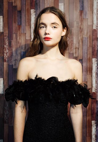 BLACKROSE DRESS-80'S BODYCON FEATHER TRIM DRESS