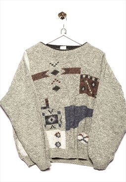 Zeitgeist vintage Sweater Knit Abstract Pattern Grey/White
