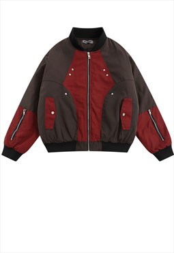 Utility bomber jacket grunge contrast puffer in red brown