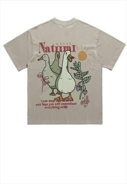 Naturist t-shirt retro hippie tee goose cartoon top in grey