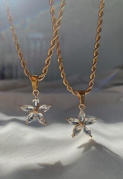 FLORA. Crystal Flower Pendant Gold Chain Necklace