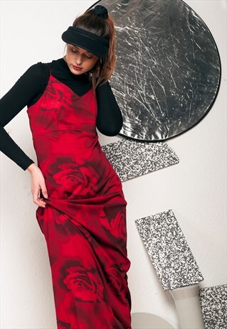 90S VINTAGE ROSE PRINT SLIP DRESS