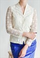 VINTAGE 60S FITTED V-NECK LACE BLOUSE IN CREAM XS